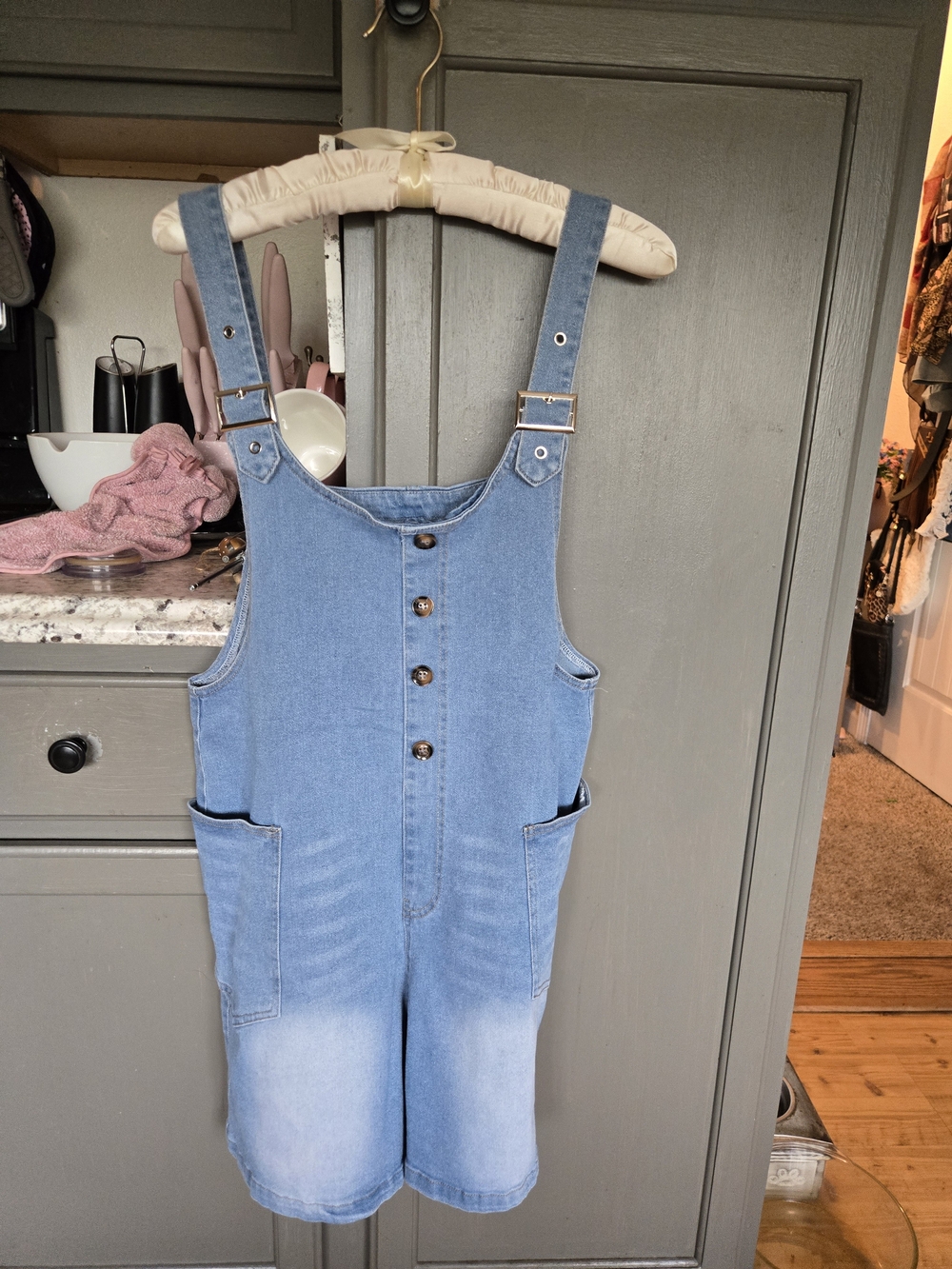 Women’s Light Blue Denim Short Overalls - Casual Jean Shorts